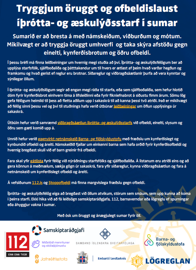 Tryggjum öruggt íþrótta- og æskulýðsstarf í sumar