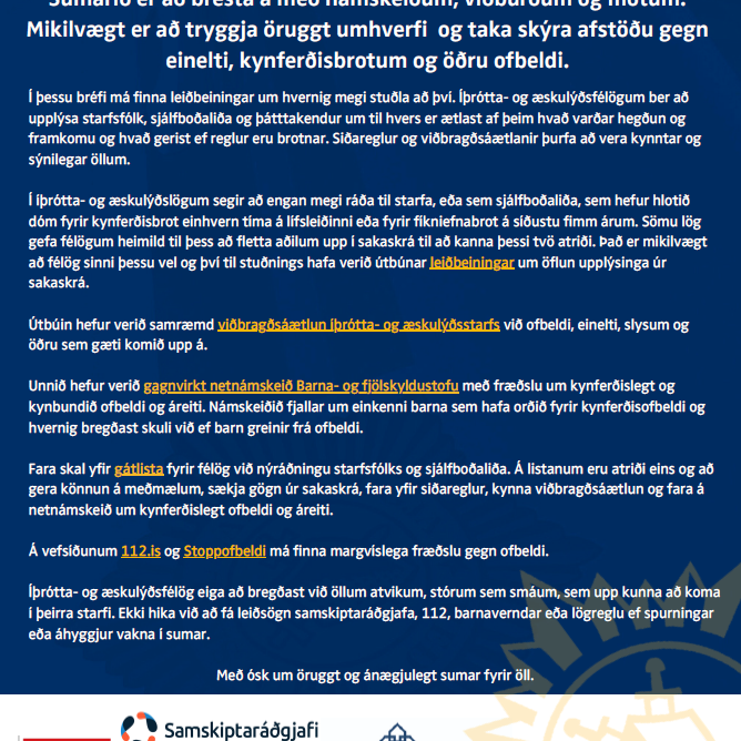 Tryggjum öruggt íþrótta- og æskulýðsstarf í sumar